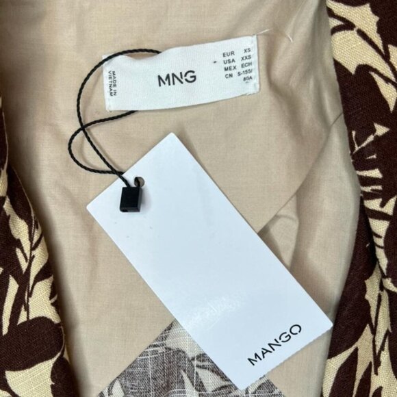 NWT‎ MANGO LINEN Blend Tropical Print Notch Collar Blazer Front Flap Pockets XS - Picture 4 of 13